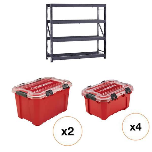 77 in. W 4-Shelf Black Metal Shelving Unit, 20 Gal. and 5 Gal. Waterproof Storage Tote Combo