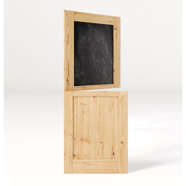 TENONER 28 in. x 80 in. Light Brown, Natural Textured Wood Primed Interior Dutch Door, Half Chalkboard Split Door Slab