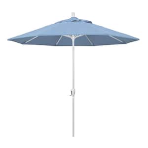 9 ft. White Aluminum Pole Market Aluminum Ribs Push Tilt Crank Lift Patio Umbrella in Air Blue Sunbrella