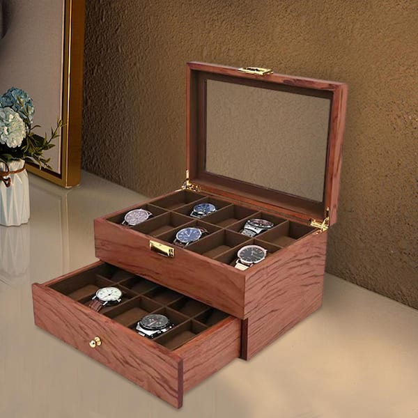 20 Slot Wooden Watches Display Box Case Jewelry Watch Storage Organizer