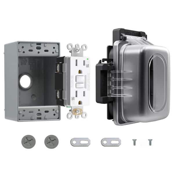 GFCI Outlet with Outdoor Cover and Box, Weather Resistant 15 Amp 125V Duplex Outlet, UL Listed, Matte White 1 PC