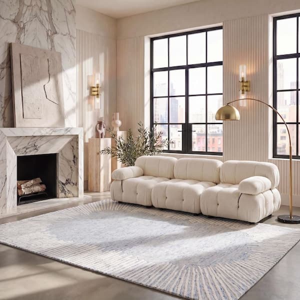 Abstract 11 ft. x 15 ft. Blue/Ivory Marle Eclectic Area Rug