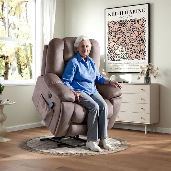Bestier 40.6 in. W Light Brown Oversize Power Lift Recliner Chair