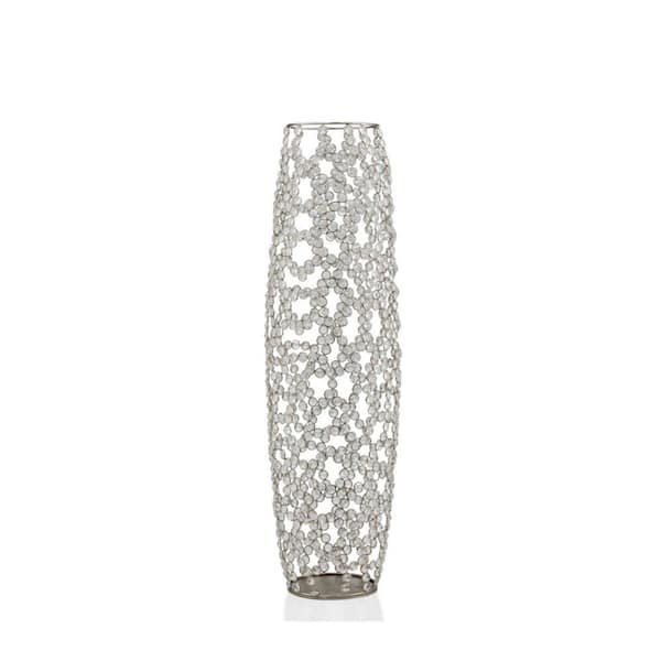 HomeRoots 31.5 in. Silver Crystal Cylinder Decorative Vase