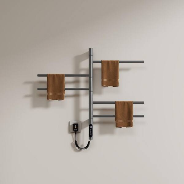 MYCASS Rotary Model 5-Bar Plug-in 85-Watt Towel Warmer Smart Touch Screen Digital Display High Waterproof Level in Gary