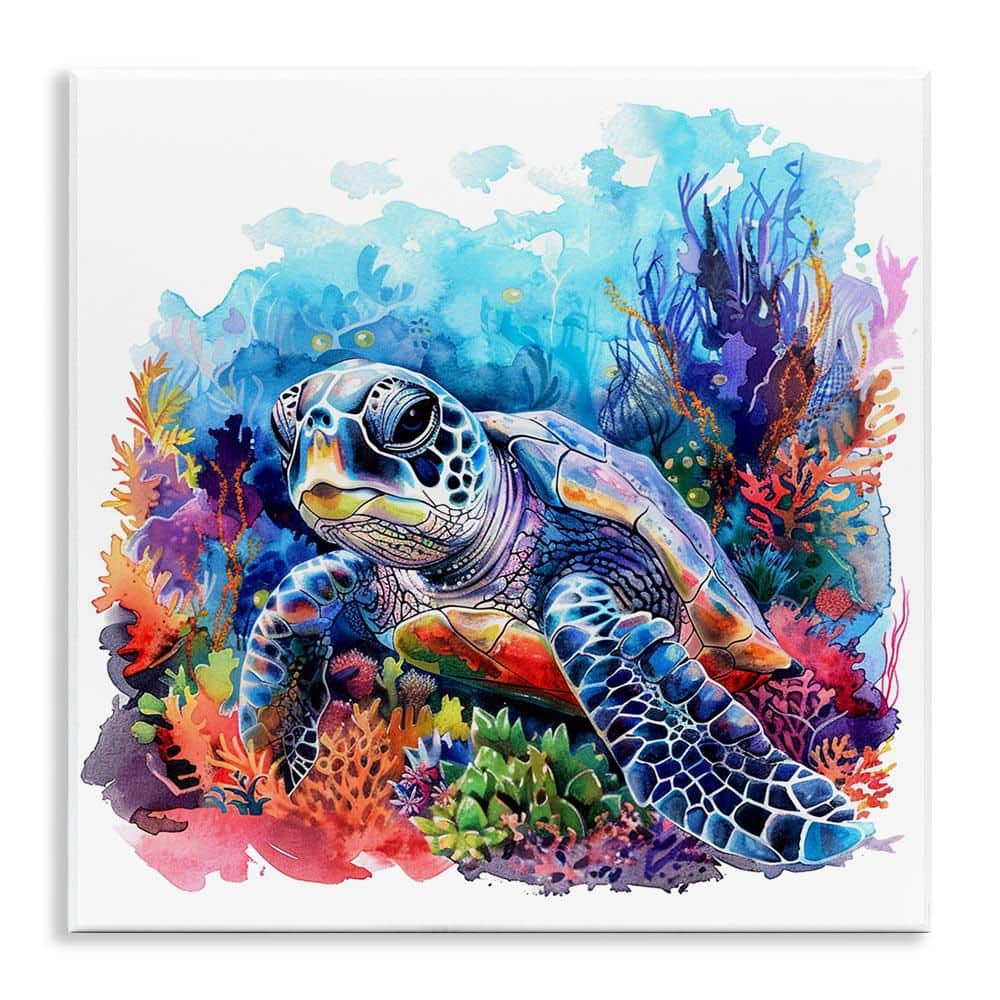 Undersea Turtle and Coral by LSR Design Studio Unframed Animal Graphic Art Print 12 in. x 12 in. price history on PriceWatchPro