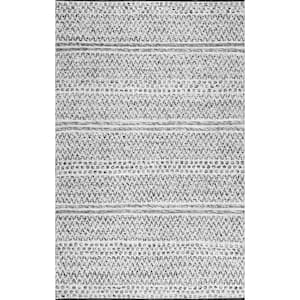 Natosha Chevron Striped Silver 8 ft. 6 in. x 11 ft. Indoor/Outdoor Patio Area Rug