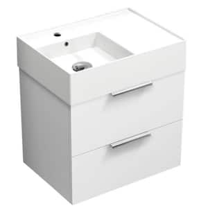 Derin 23.6 in. W x 17.32 in. D x 25.2 H Single Sink Wall Mounted Bathroom Vanity in Glossy white with White Ceramic Top