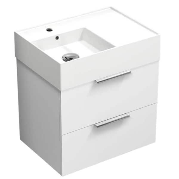 Nameeks Derin 23.6 in. W x 17.32 in. D x 25.2 H Single Sink Wall Mounted Bathroom Vanity in Glossy white with White Ceramic Top