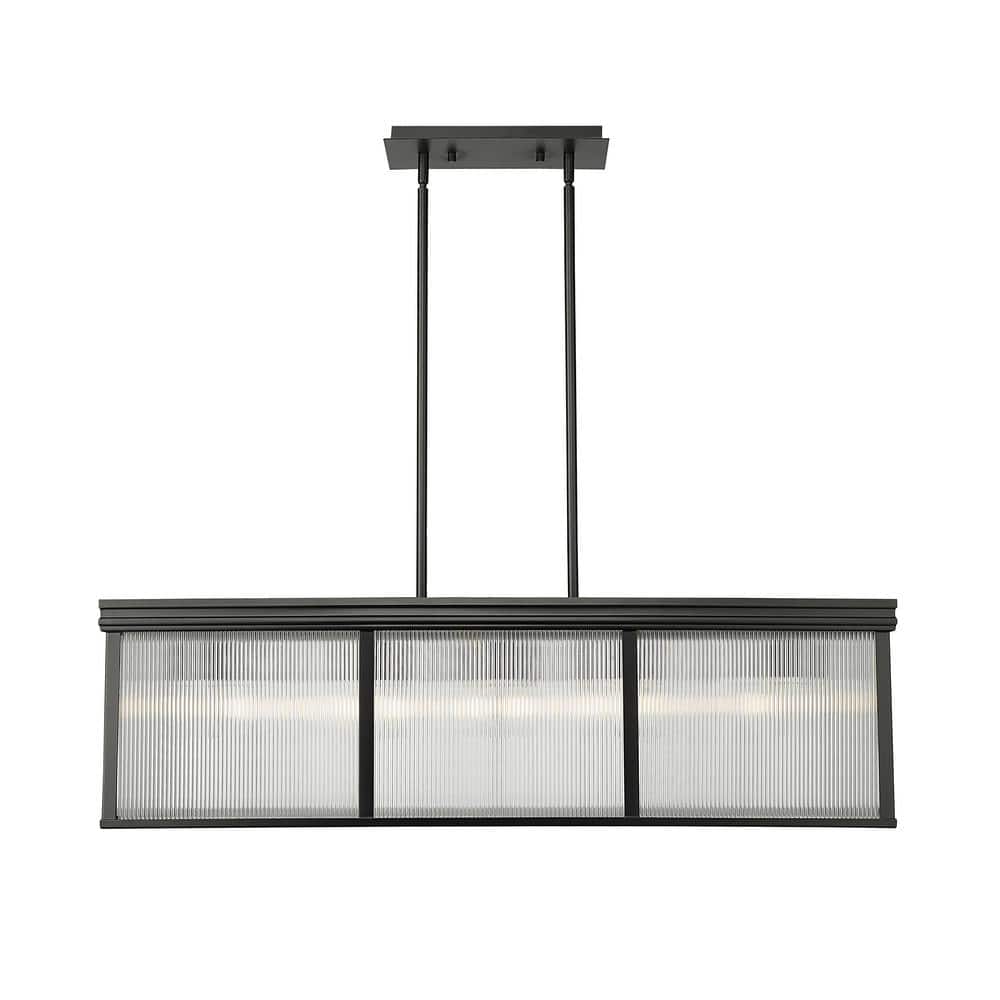 Carnaby 42.25 in. 10-Light Matte Black Linear Chandelier with Clear Ribbed 