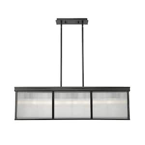 Carnaby 42.25 in. 10-Light Matte Black Linear Chandelier with Clear Ribbed Glass Shades