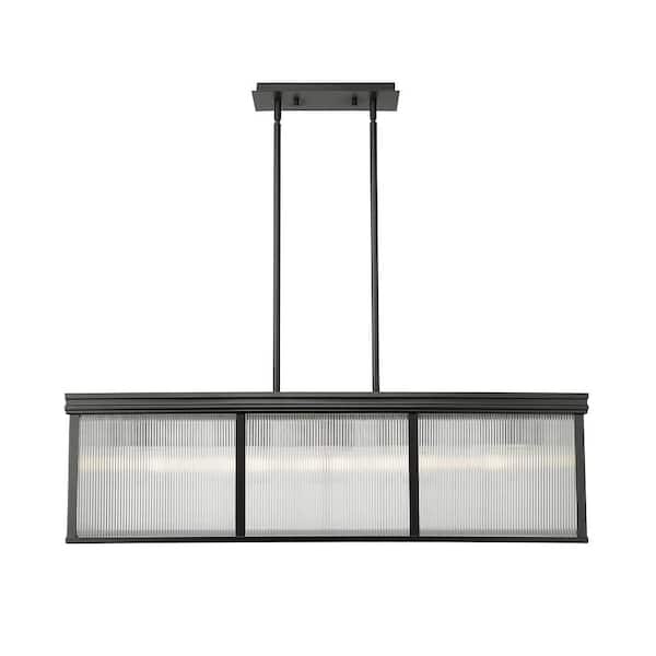 Unbranded Carnaby 42.25 in. 10-Light Matte Black Linear Chandelier with Clear Ribbed Glass Shades