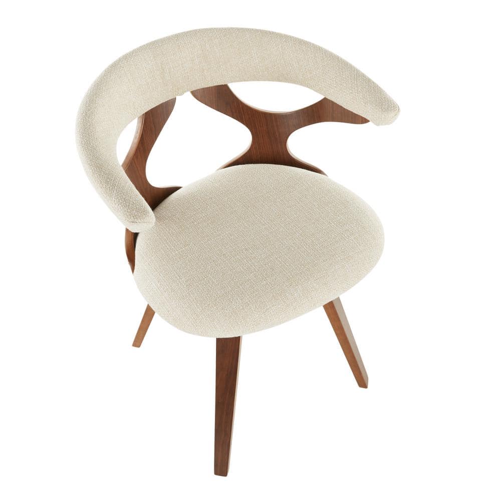 High Swivel Cream Upholstered Dining Chair with Wood Accents