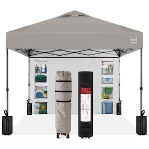 10 ft. x 10 ft. Light Gray Easy Setup Pop Up Canopy Portable Tent w/1-Button Push, Side Wall, Case