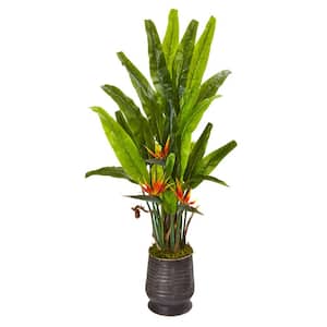 62 in. Bird of Paradise Artificial Plant in Decorative Planter
