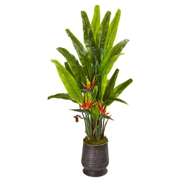Nearly Natural 62 in. Bird of Paradise Artificial Plant in Decorative Planter