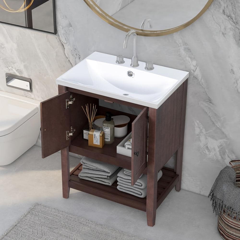24 in. W x 17.8 in. D . x 33.6 in . H Freestanding Bathroom Vanity in Brown