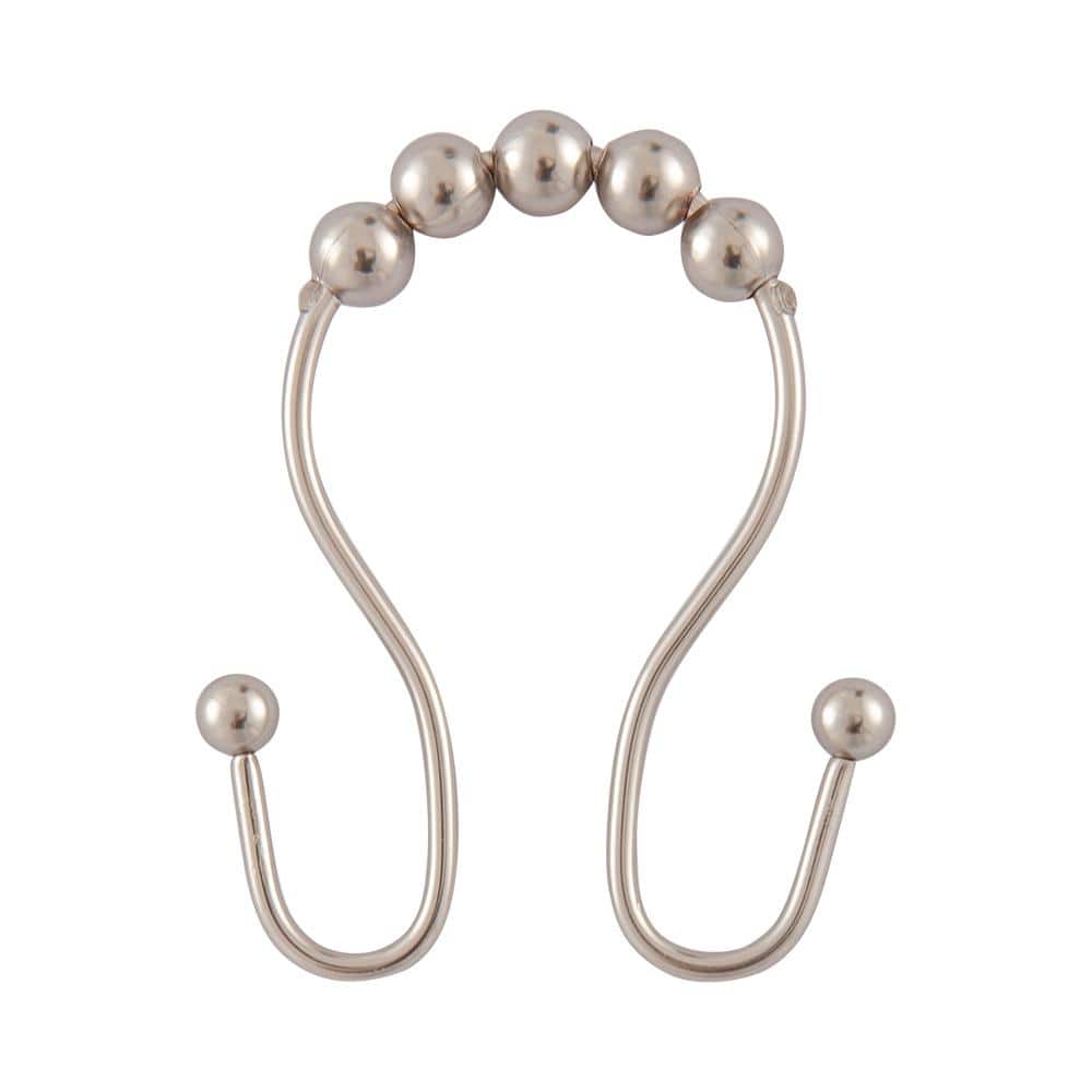 Brushed Nickel Double Roller Ball Shower Curtain Hooks