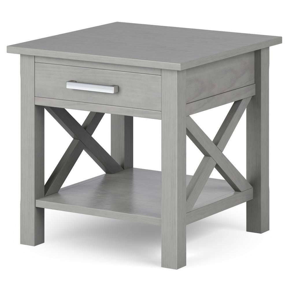 Fog Gray Solid Wood Transitional End Table with Storage