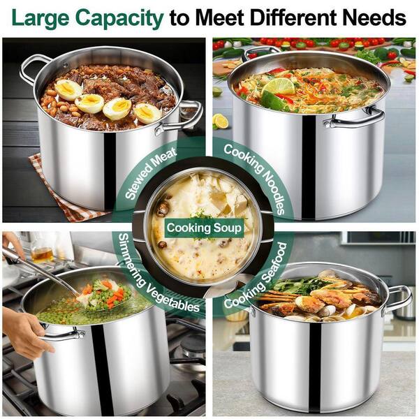 20 QT Stock Pot with Lid, Stainless Steel Large Cooking Pot, Tri