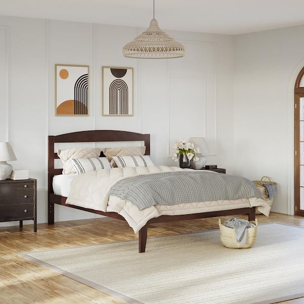 AFI Warren 60-1/4 in. W Walnut Queen Solid Wood Frame and Attachable USB Device Charger Platform Bed