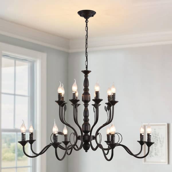 16 Light Black Retro Classic Dimmable Chandelier with No Bulbs Included for Living Room Dining Room Kitchen Bedroom