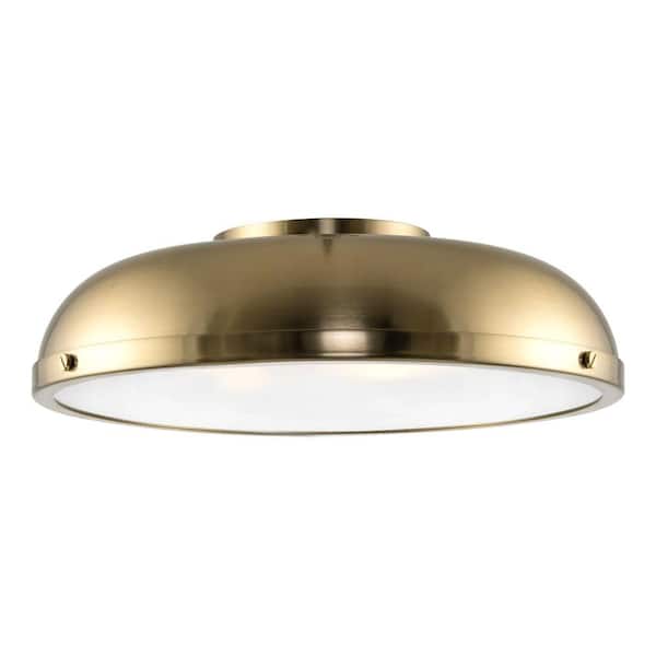 Kira Home Alston 13.75 in 60-Watt 3-Light Cool Brass Modern Semi-Flush with Cool Brass Shade, No Bulb Included