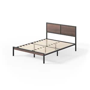 Mory Brown Metal Full Platform Bed Frame with Split Headboard