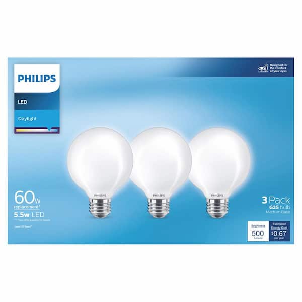 Philips 60-Watt Equivalent G25 Dimmable LED Light Bulb Frosted Daylight (4-Pack) Philips 60-Watt Equivalent G25 Dimmable LED Light Bulb Frosted Daylight (4-Pack)