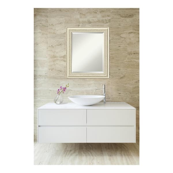 Amanti Art Country White Wash 20.5 in. x 24.5 in. Beveled Rectangle Wood Framed Bathroom Wall Mirror in Cream,White
