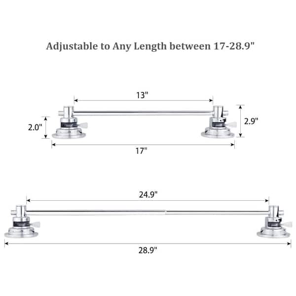 17-29 in. Extendable Suction Cup Wall Mounted Towel Bar in Chrome, Stainless Steel Bar for Smooth Surface, 15 lb. Load