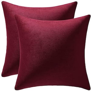 Outdoor Throw Pillow Covers Burgundy: Cozy Soft Velvet Square Decorative Pillow Cases for Farmhouse Home Decor (2-Pack)