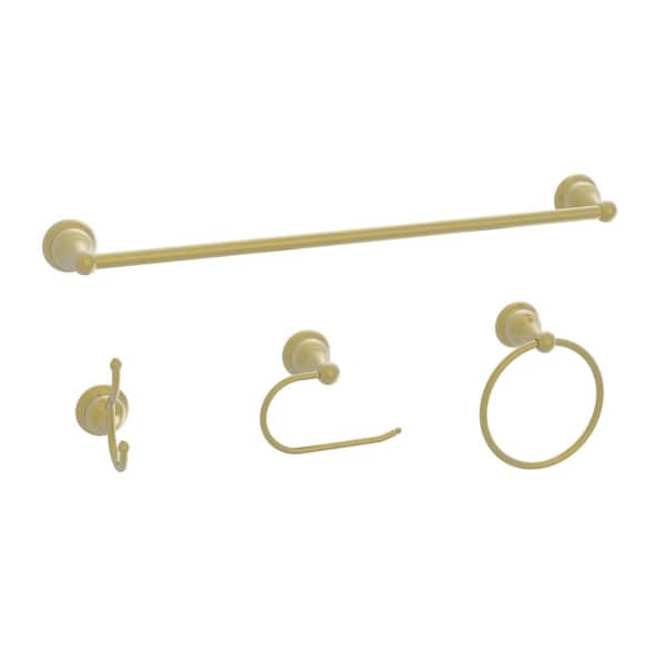Ivie 4-Piece Bath Hardware Set with Towel Ring, Toilet Paper Holder, Robe Hook and 24 in. Towel Bar in Matte Gold