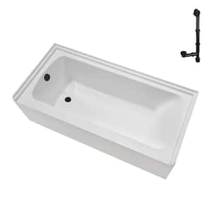 66 in. x 32 in. Soaking Acrylic Alcove Bathtub with Left Drain in Glossy White, External Drain in Matte Black