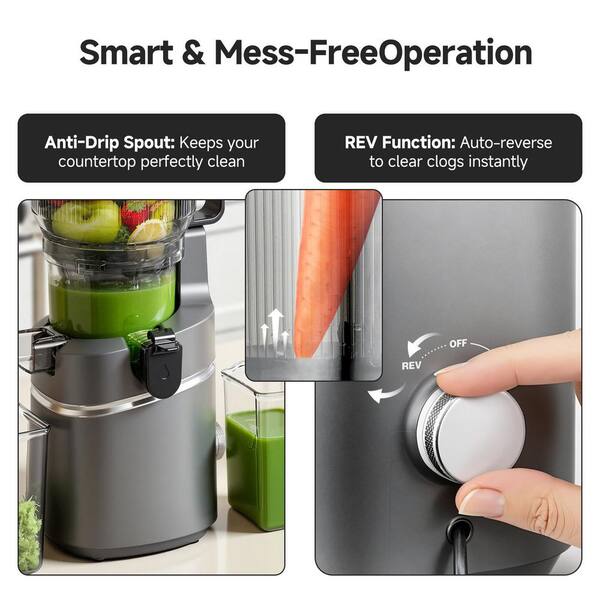 amzchef 250W 85 oz. Gray Masticating Juicer with 5.9 in. Extra
