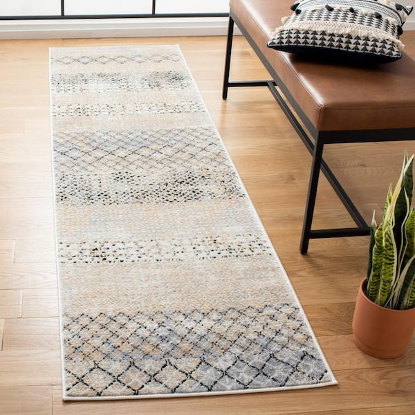 Amelia Gray/Gold 2 ft. x 8 ft. Geometric Distressed Runner Rug