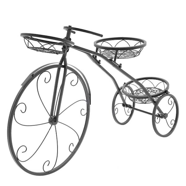 YIYIBYUS 20.07 in. x 9.45 in. Modern Circular Metal Wrought Iron Black Tricycle Plant Stand