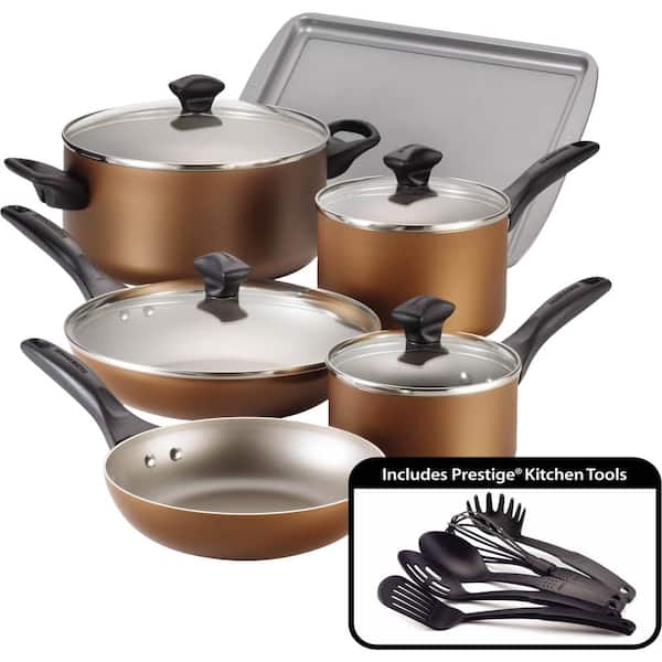 Farberware Dishwasher Safe 15-Piece Aluminum Nonstick Cookware Set in Copper