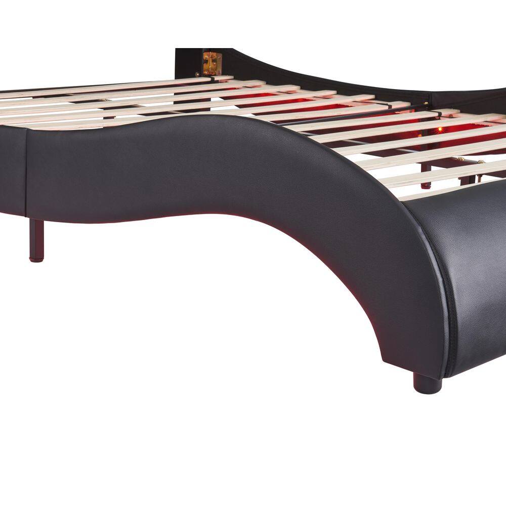 Black Faux Leather Upholstered Queen Platform Bed with LED Lights