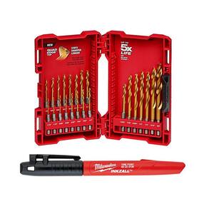 SHOCKWAVE Impact-Duty Titanium Drill Bit Set (23-Piece) and 1 Inkzall Black Fine Point Jobsite Permanent Marker