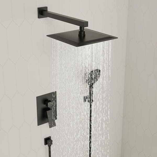 Rainspire 10 in. 2-Spray Wall Mount Dual and Multi-Function Hand Shower 1.8 GPM in Matte Black (Valve Included)