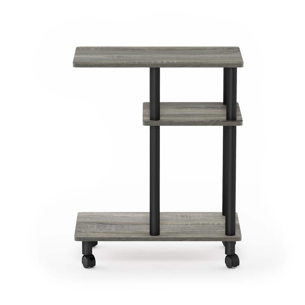 French Oak Grey and Black U-Shaped Sofa Side Table with Casters