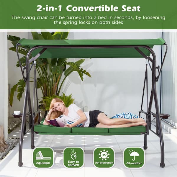ZZW ZZW 3-Seat Metal Patio Swing with Stand Adjustable Backrest