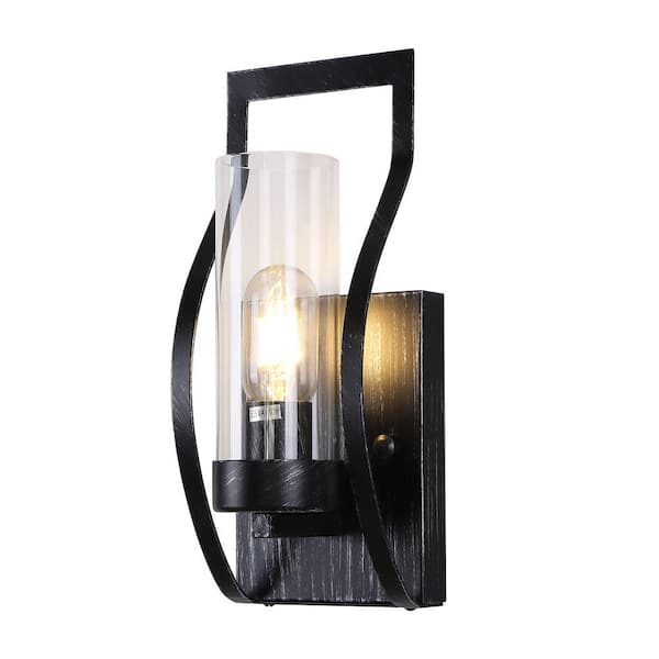 OUKANING 1-Light Black Modern Wall Sconce with Clear Glass Shade for Bedroom Living Room Hallway, No Bulbs Included 5.12 in.