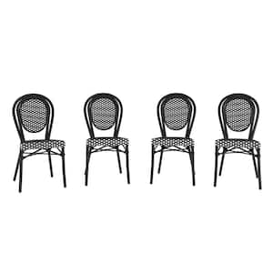 Black Aluminum Outdoor Dining Chair in White Set of 4