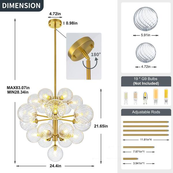 GoYeel Bublume Modern 19-Light Gold Bubble Chandelier, Clear