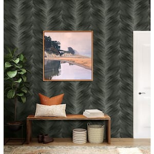 Charcoal Washed Chevron Vinyl Peel and Stick Wallpaper Roll 30.75 sq. ft.