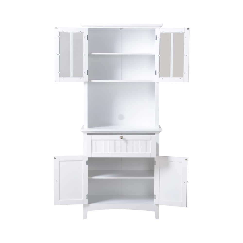 White Wood and Glass China Cabinet with Adjustable Shelves