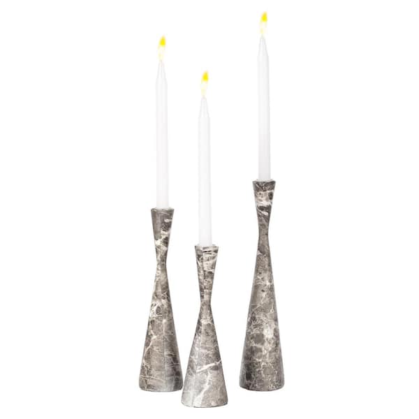 FABULAXE Marble Resin Candle Holders - Pack of 18 Gray Decorative Taper Candlesticks for Luxurious Home Decor, Table Centerpieces