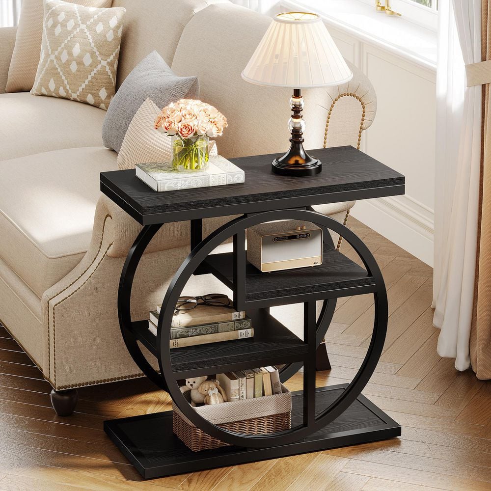 BYBLIGHT 25.59 in. Black Rectangle Engineered Wood End Table for